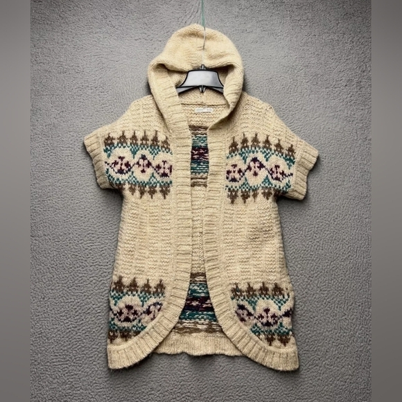 Aeropostale Chunky Hooded Short Sleeve Open Front Knit Sweater Wool Blend Size L - Picture 1 of 10